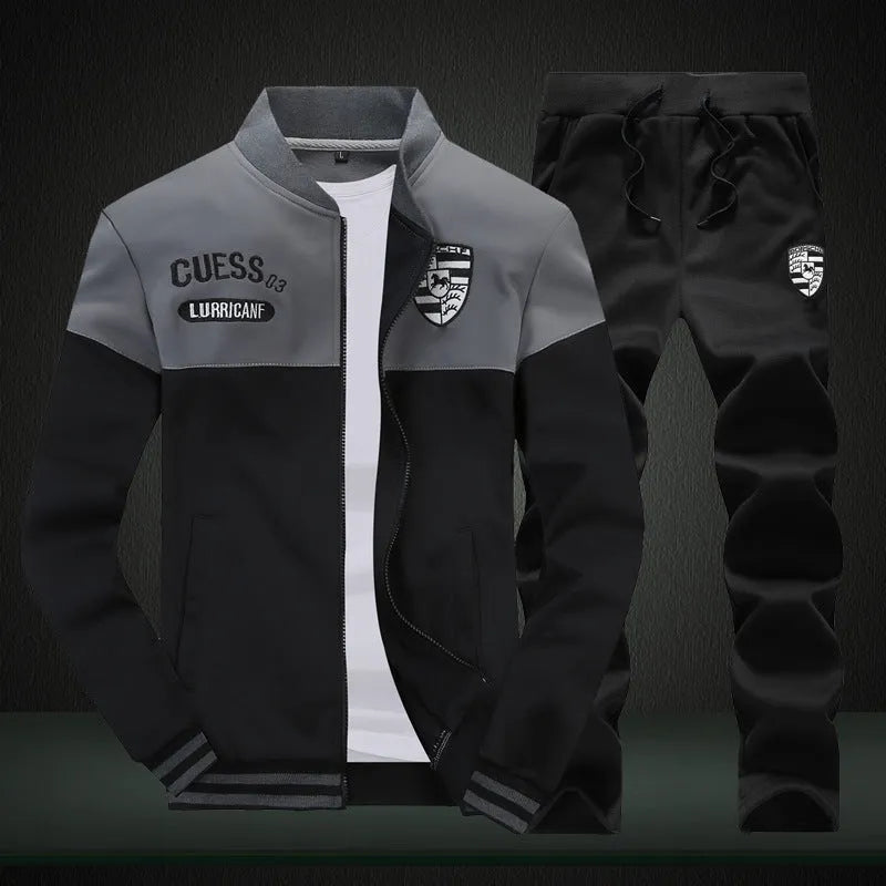 Men's casual sport suit jacket collar long sleeved sweater in black colour autumn winter top