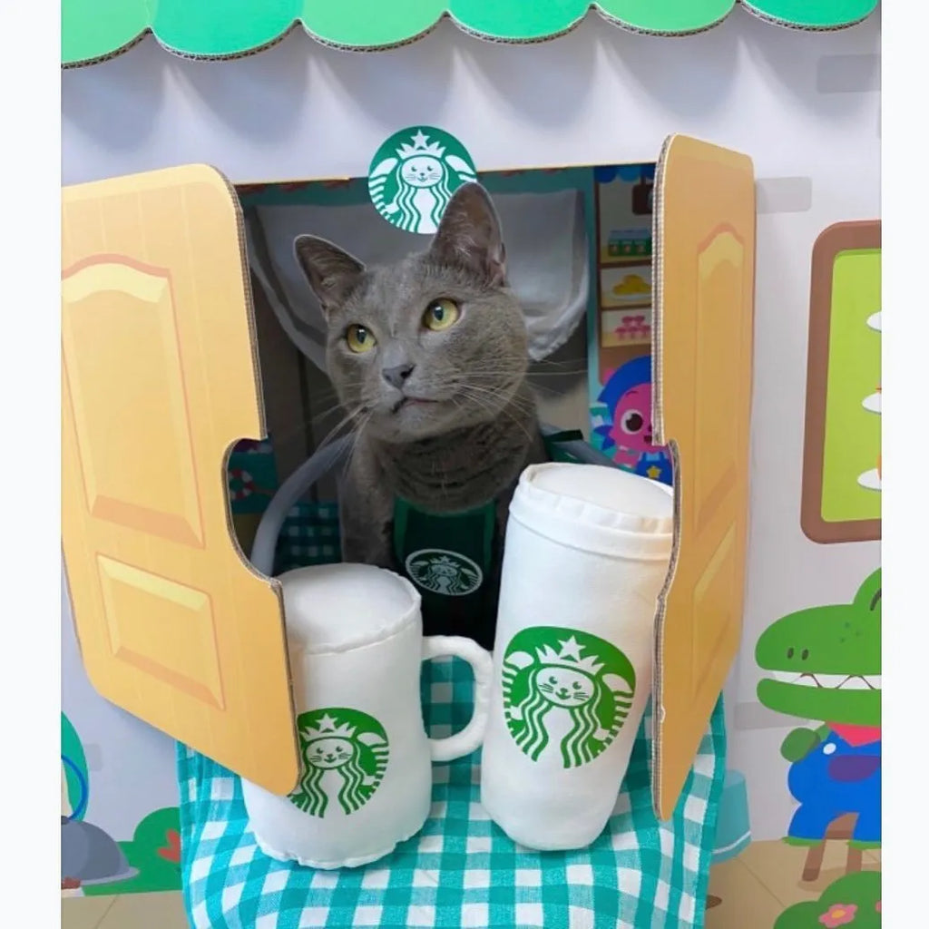 Green Star Cat Ke bib apron on a cat, 100% cotton hand-knitted pet drool towel with star pattern