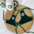 Green Star Cat Ke bib apron on a cat, 100% cotton hand-knitted pet drool towel with star pattern