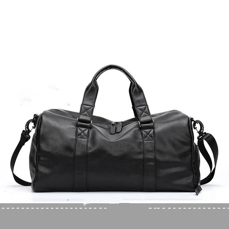 Large black waterproof PU leather sports training bag with a carry handle, shown open to reveal internal organiser pockets.