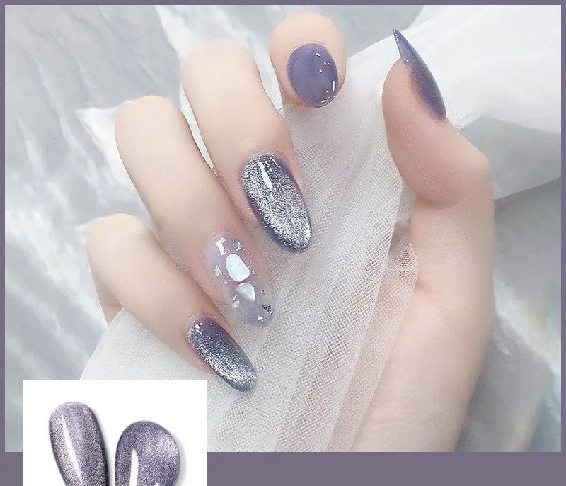 Milk tea crystal stone cat eye nail polish 10ml bottle with magnetic shimmer effect