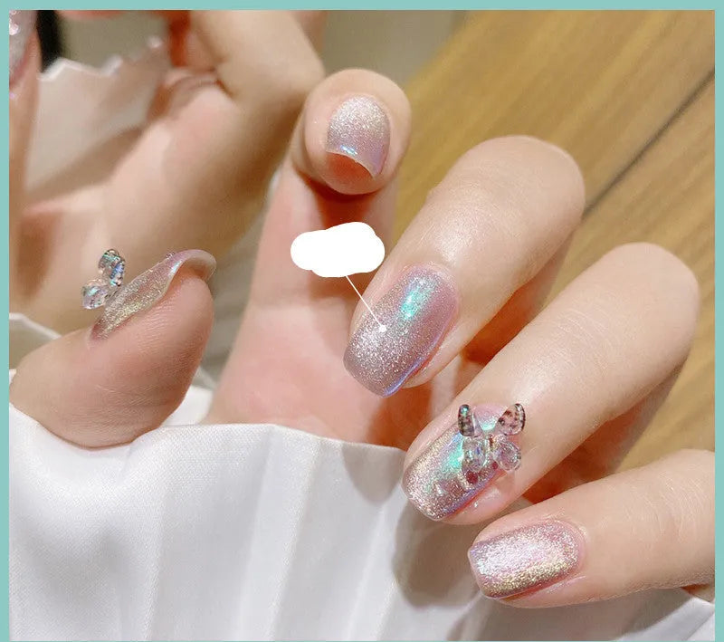 Milk tea crystal stone cat eye nail polish 10ml bottle with magnetic shimmer effect
