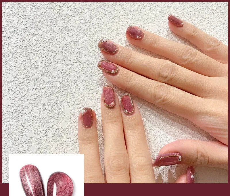 Milk tea crystal stone cat eye nail polish 10ml bottle with magnetic shimmer effect