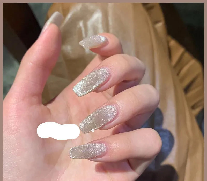 Milk tea crystal stone cat eye nail polish 10ml bottle with magnetic shimmer effect