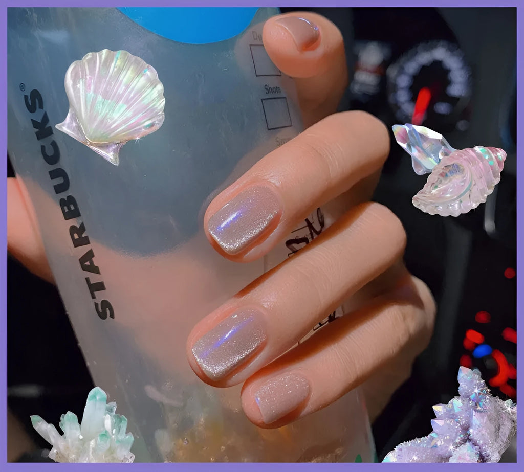 Milk tea crystal stone cat eye nail polish 10ml bottle with magnetic shimmer effect