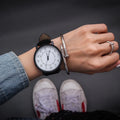 Women's Shuxia quartz wrist watch with large round 42mm dial and imitation leather strap
