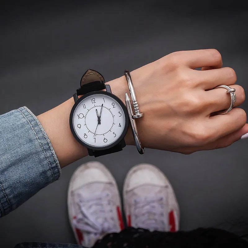 Women's Shuxia quartz wrist watch with large round 42mm dial and imitation leather strap