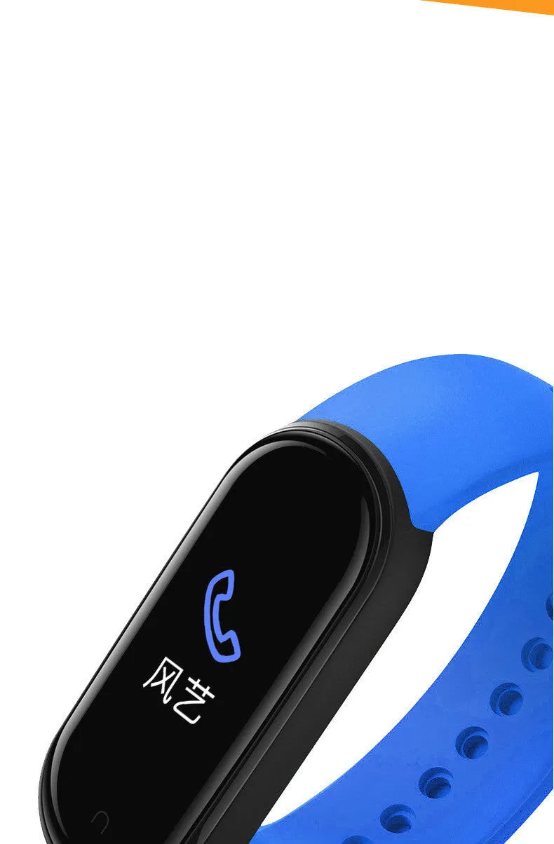 M5 smart fitness bracelet with heart rate and blood pressure monitor on wrist
