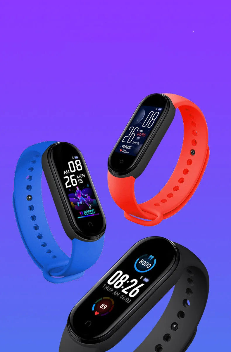 M5 smart fitness bracelet with heart rate and blood pressure monitor on wrist