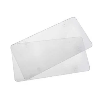 Transparent white acrylic car licence plate frame, 154x307mm, heavy-duty flatbed design for front and rear