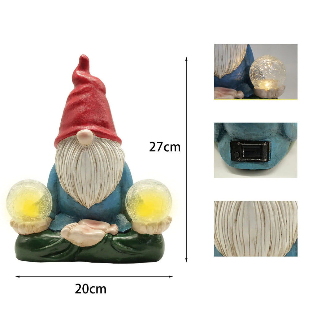 Solar LED resin dwarf garden ornament with faceless old man design, 27x20cm