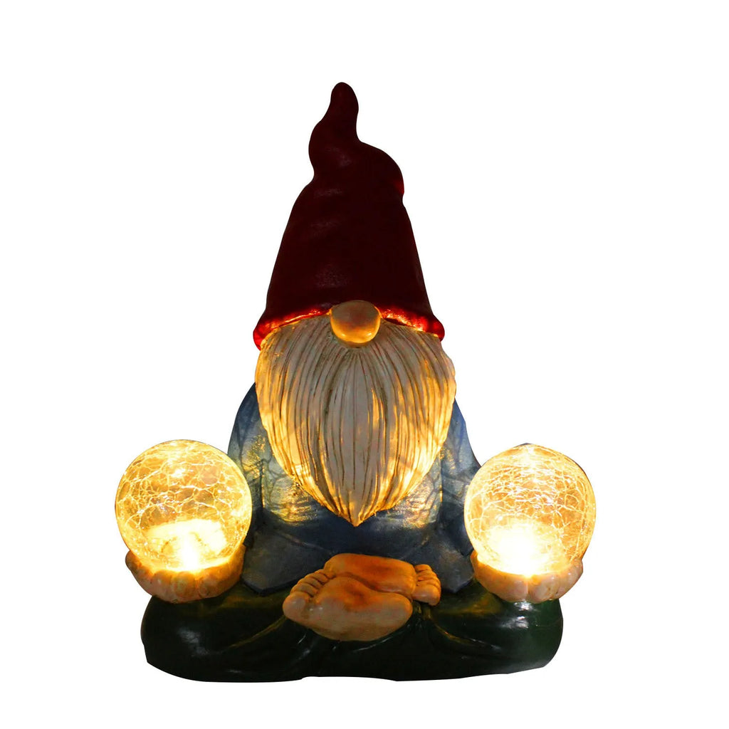 Solar LED resin dwarf garden ornament with faceless old man design, 27x20cm