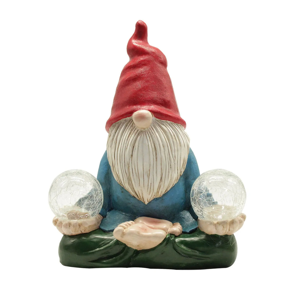 Solar LED resin dwarf garden ornament with faceless old man design, 27x20cm