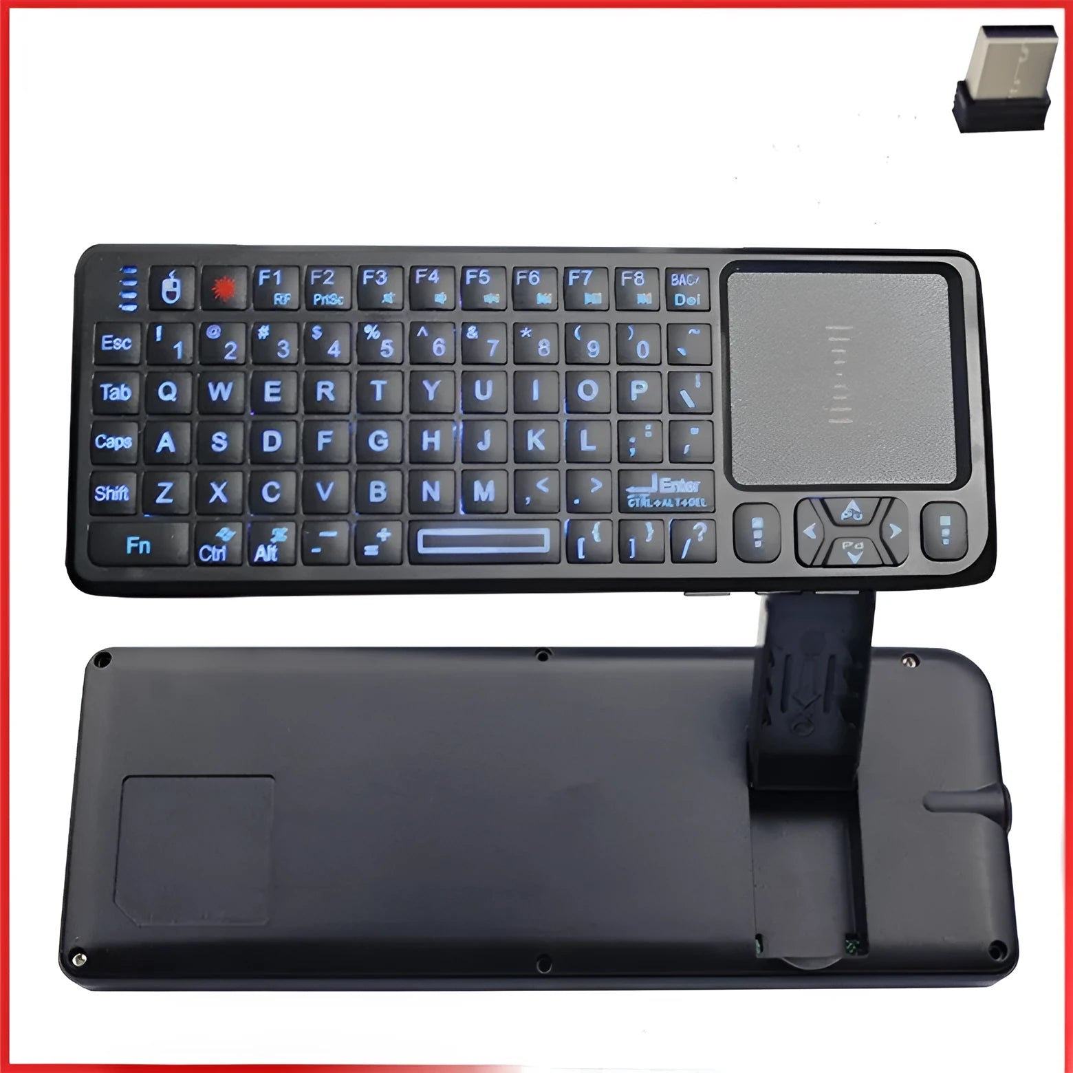 Black wireless teaching laser mini keyboard with touch screen panel showing 151mm compact design