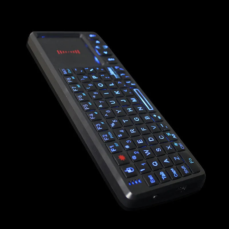 Black wireless teaching laser mini keyboard with touch screen panel showing 151mm compact design