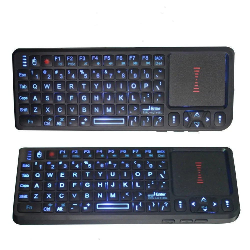 Black wireless teaching laser mini keyboard with touch screen panel showing 151mm compact design