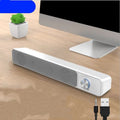 G18 black and white desktop computer speakers showing compact 2.0 channel design with ABS plastic construction
