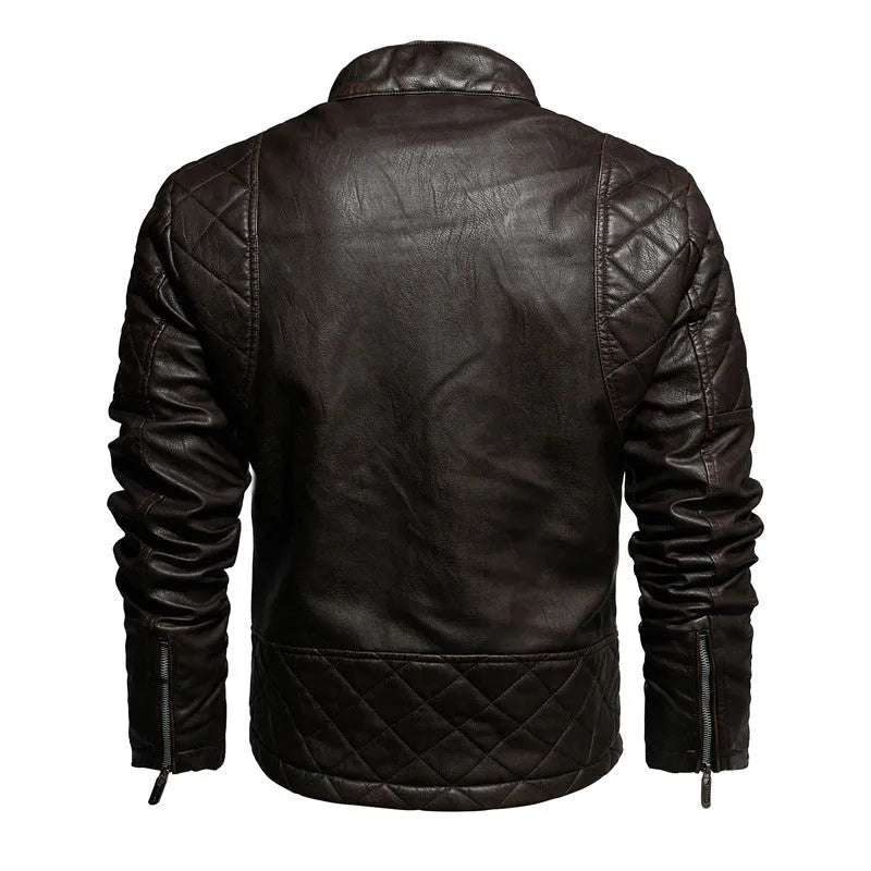 Men's fashion trendy PU leather jacket with stand-up collar and zipper front in yellow, black, and coffee colour options