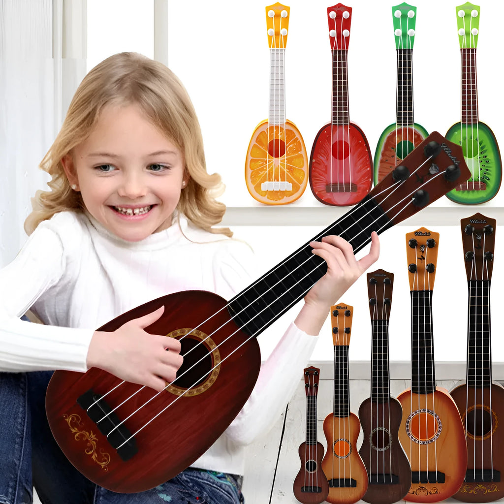 Retro simulation ukulele guitar toy for children with colourful plastic construction