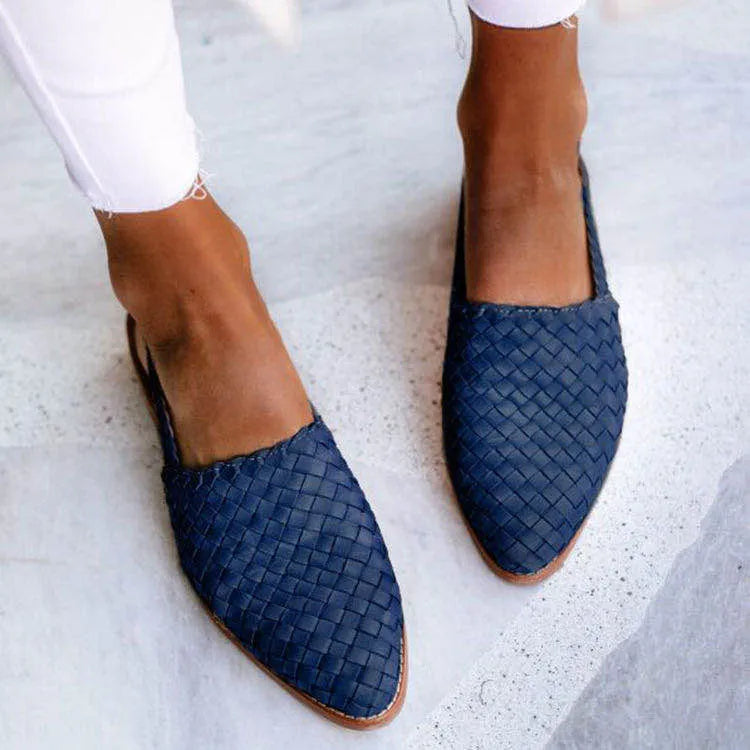 Women's buckle closure baotou flat sandals with pointed toe in multiple colour options