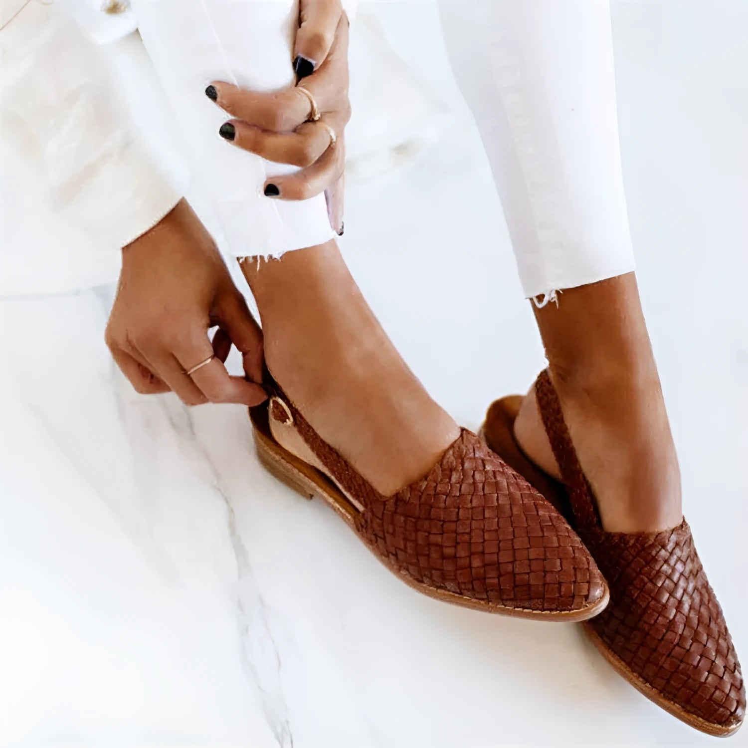 Women's buckle closure baotou flat sandals with pointed toe in multiple colour options