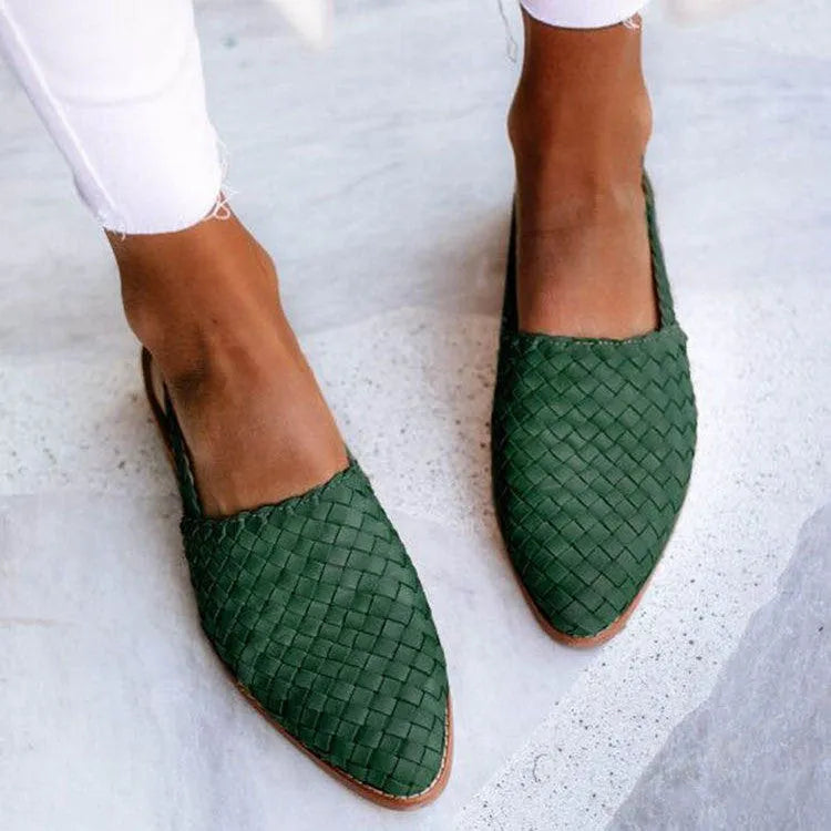 Women's buckle closure baotou flat sandals with pointed toe in multiple colour options