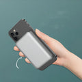 Silver aluminium magnetic wireless power bank for Apple devices with 5000mAh capacity