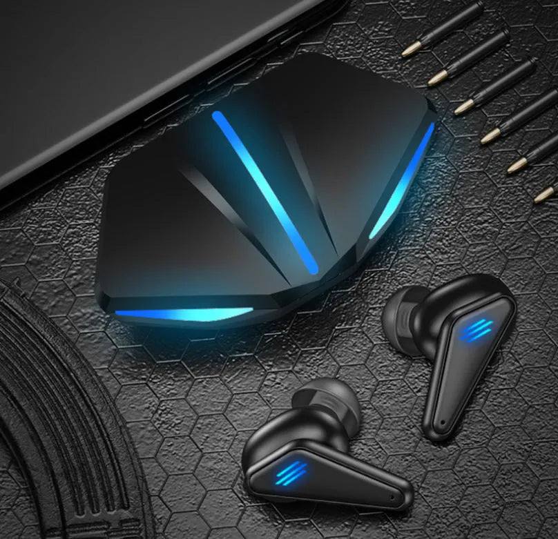 Blue Private Model K55 wireless Bluetooth gaming headset with TWS earbuds and charging case