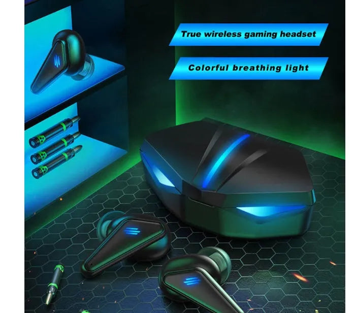 Blue Private Model K55 wireless Bluetooth gaming headset with TWS earbuds and charging case