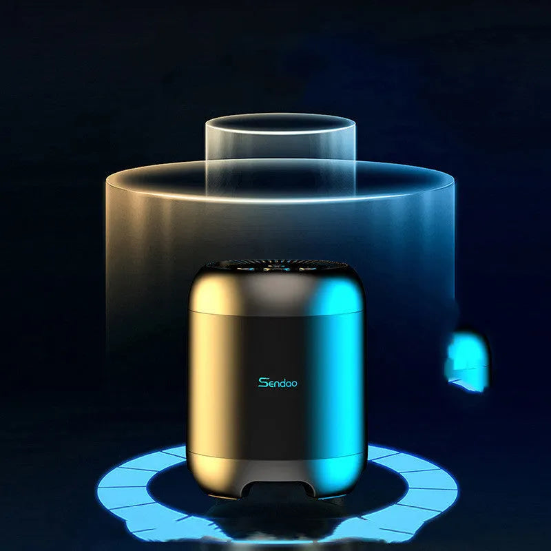Compact black or white wireless Bluetooth speaker with subwoofer function and microSD card slot