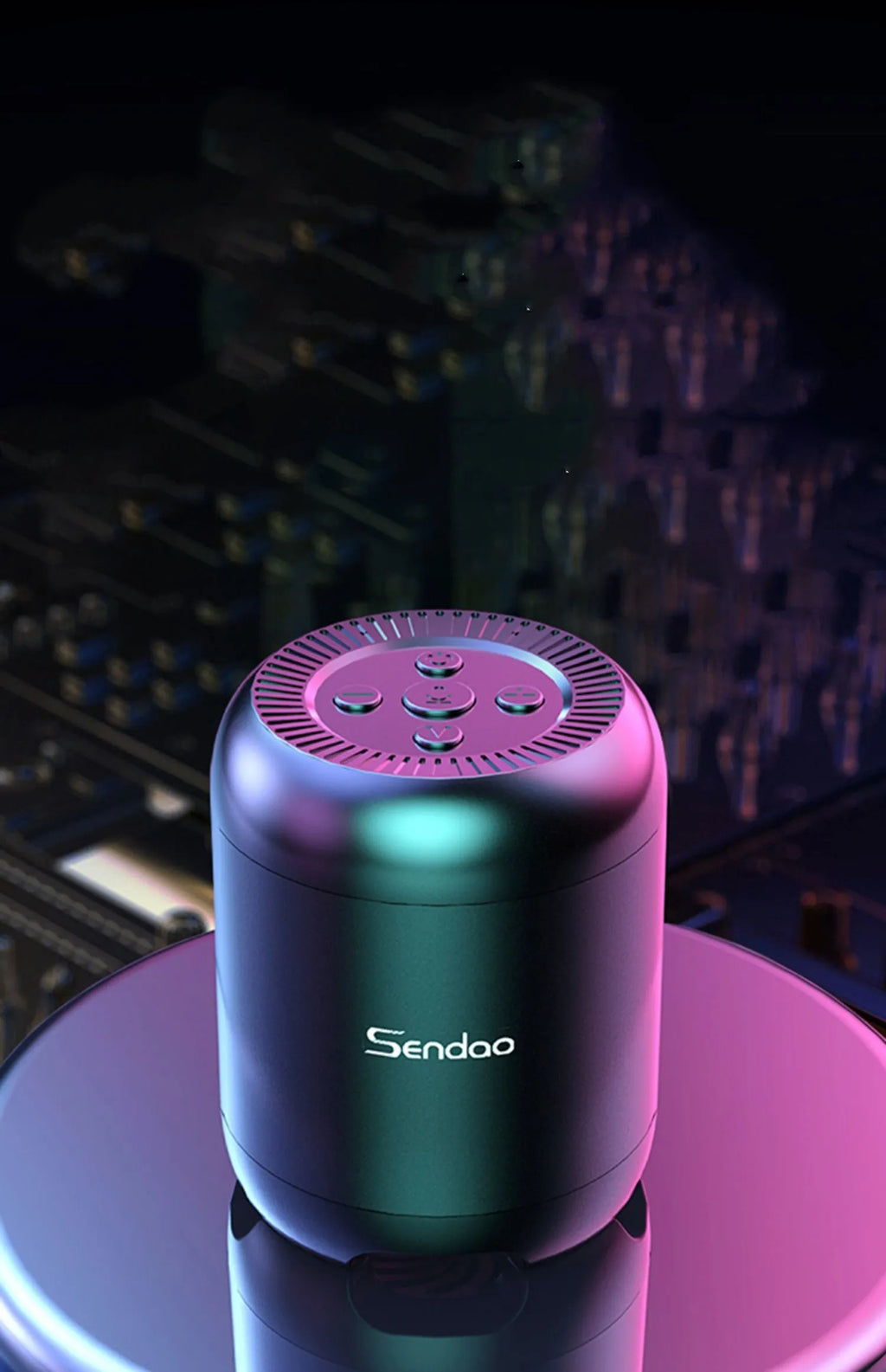 Compact black or white wireless Bluetooth speaker with subwoofer function and microSD card slot