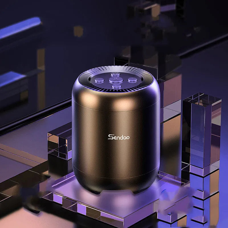 Compact black or white wireless Bluetooth speaker with subwoofer function and microSD card slot