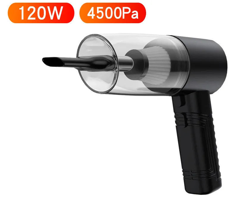 12V car vacuum cleaner with 4500Pa suction power and multiple suction head accessories in black or white colour options