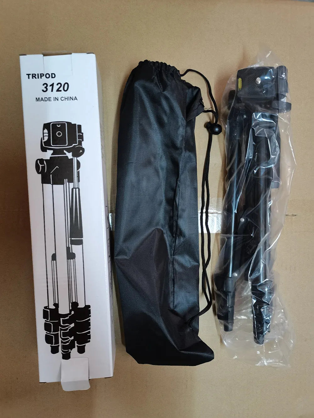 Black aluminum alloy camera tripod with 3D head extended to maximum height compatible with DSLR and iPhone
