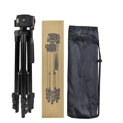 Black aluminum alloy camera tripod with 3D head extended to maximum height compatible with DSLR and iPhone