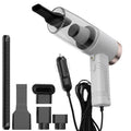 12V car vacuum cleaner with 4500Pa suction power and multiple suction head accessories in black or white colour options