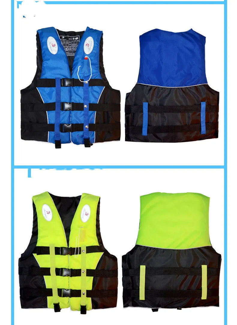 Orange foam life jacket with whistle for adult and child safety in marine or swimming use