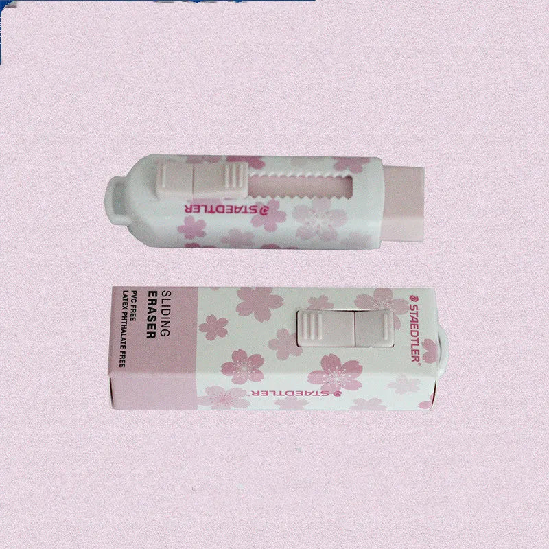 Pink square push-pull student eraser with replaceable core measuring 86mm