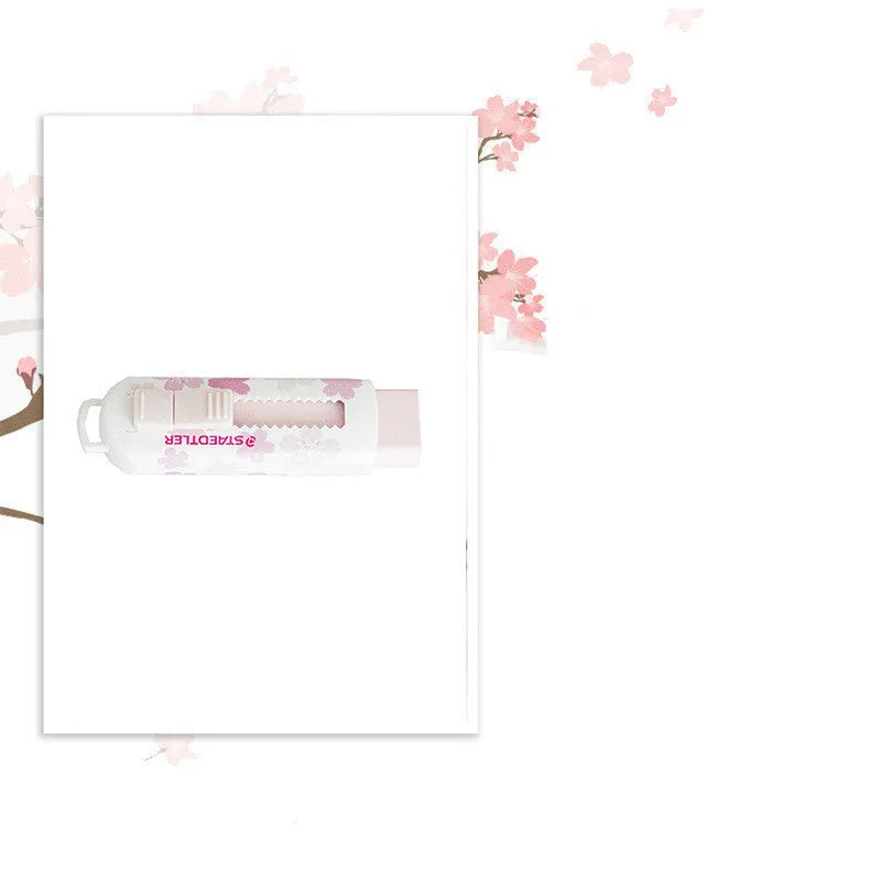 Pink square push-pull student eraser with replaceable core measuring 86mm