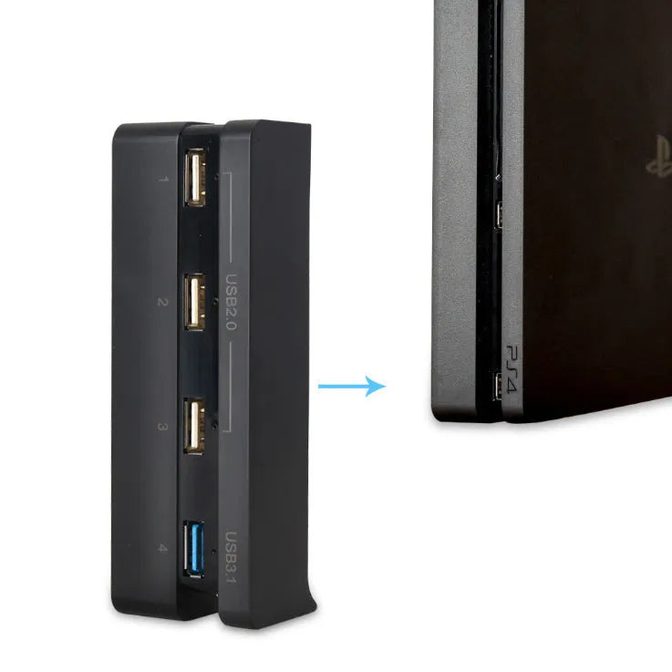 Black PS4 Slim Hub USB extender accessory for PlayStation 4 console connectivity expansion
