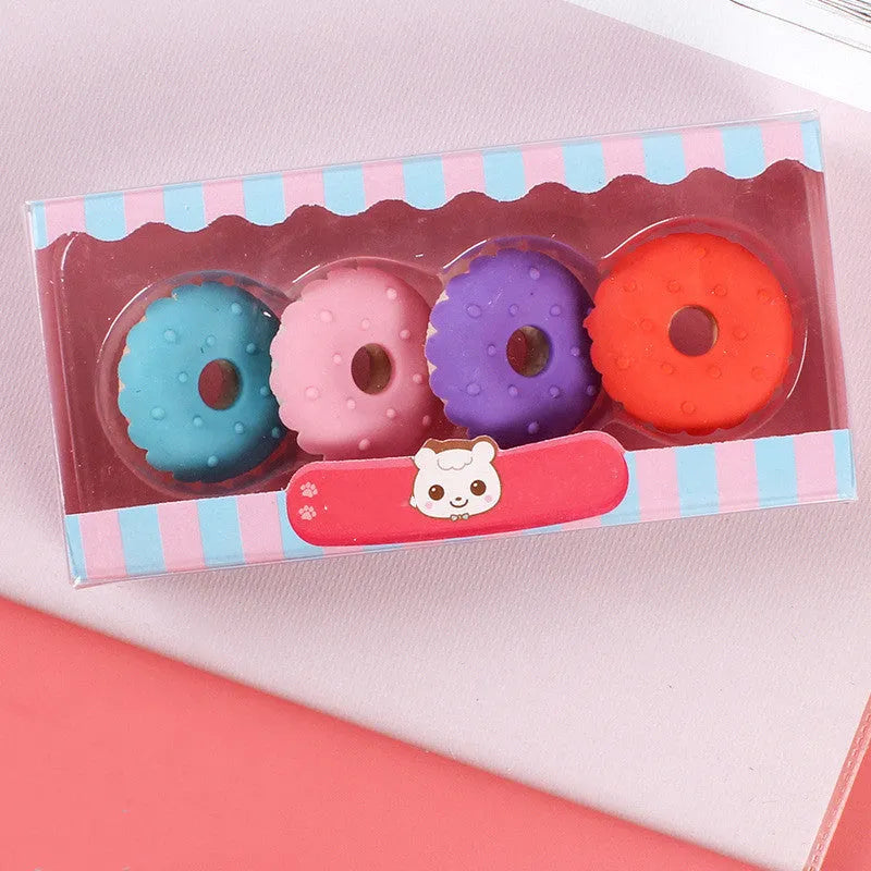 Cartoon eraser gift set with ice cream, doughnut and lollipop shapes for kindergarten children