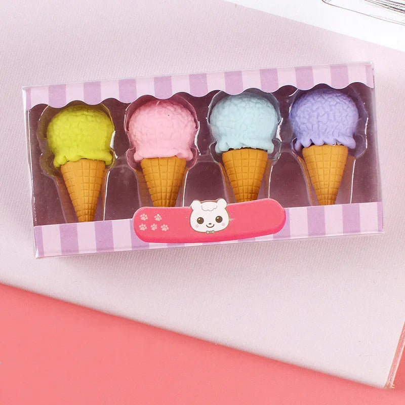Cartoon eraser gift set with ice cream, doughnut and lollipop shapes for kindergarten children