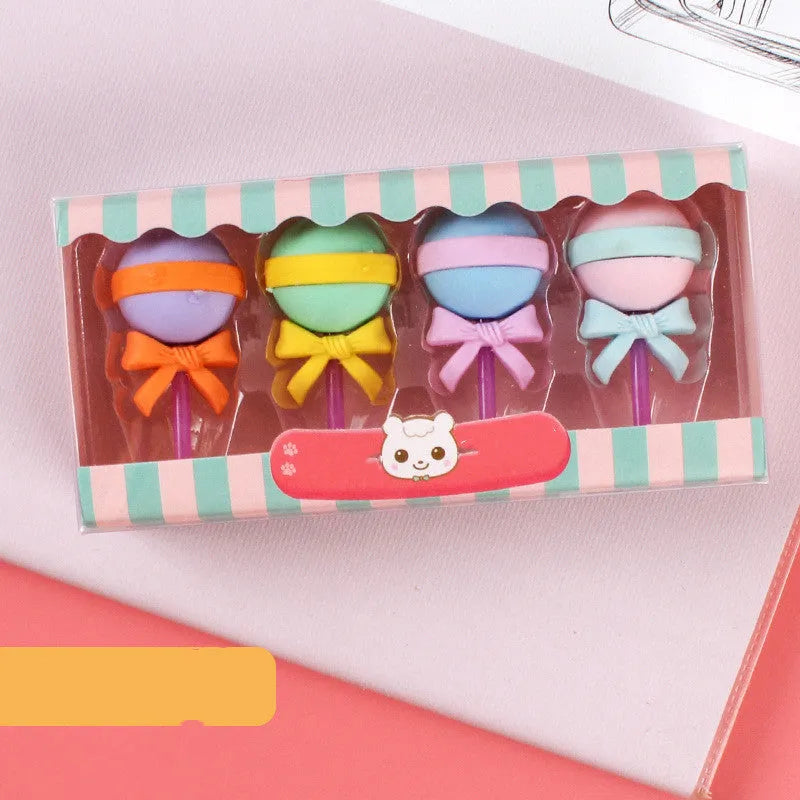 Cartoon eraser gift set with ice cream, doughnut and lollipop shapes for kindergarten children