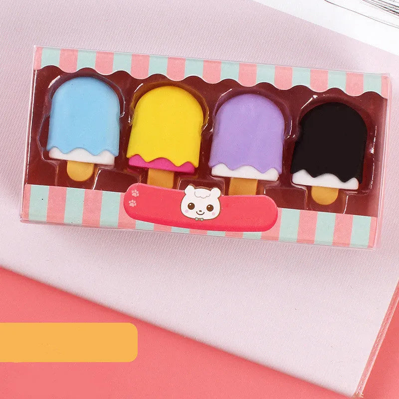 Cartoon eraser gift set with ice cream, doughnut and lollipop shapes for kindergarten children