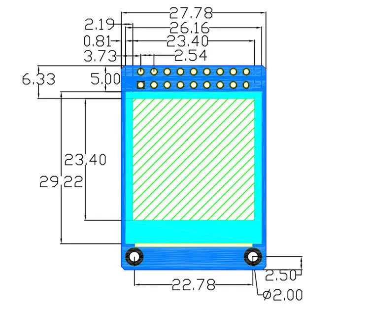 1.3-inch square IPS LCD colour display module with 240x240 resolution and 18PIN connector