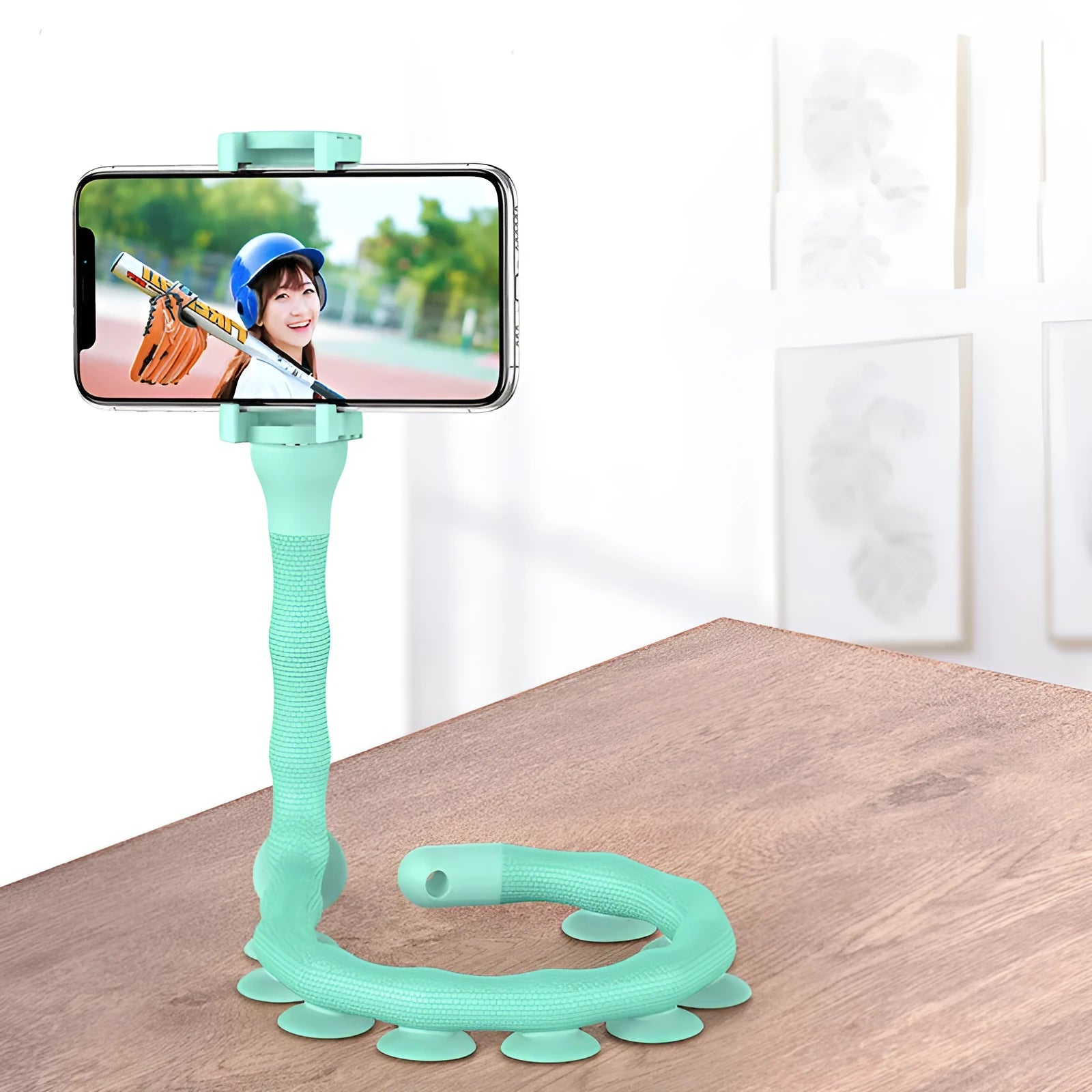 Lazy Bracket flexible mobile phone holder with 62cm rubber arm and suction cup base in black colour