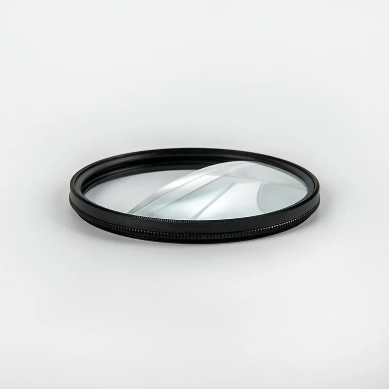 77mm half moon mirror half magnifier camera filter with cleaning cloth and storage bag.