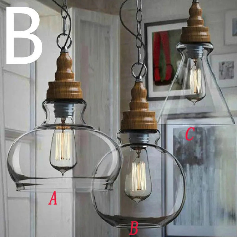 Glass wood grain single head pendant light with adjustable cord in Nordic style