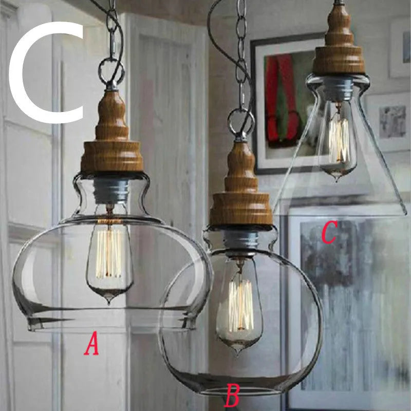 Glass wood grain single head pendant light with adjustable cord in Nordic style