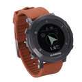 Smart sports watch with stainless steel bezel showing digital display with heart rate and GPS data